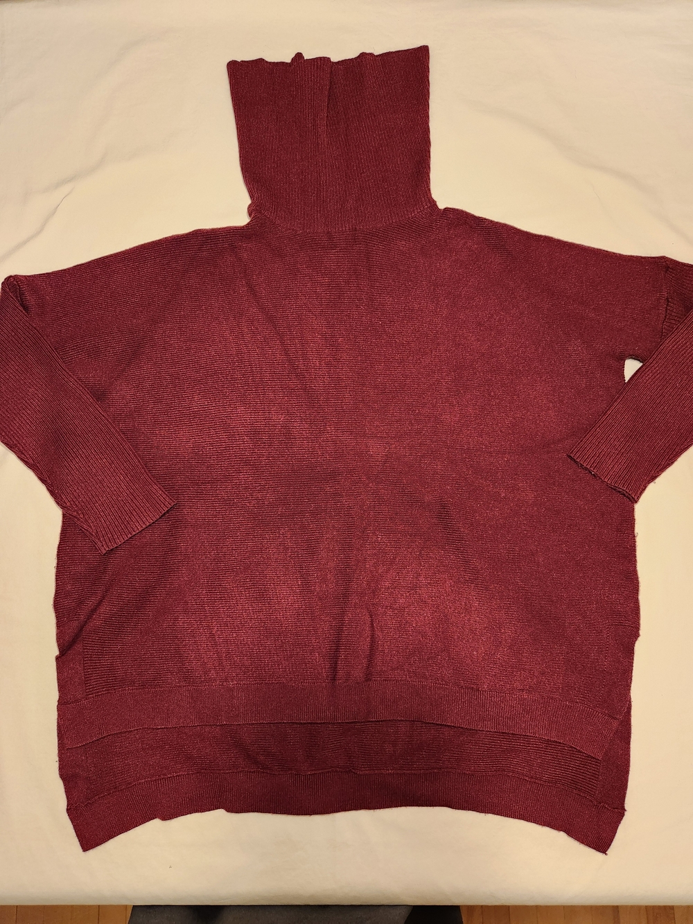 ANRABESS XL Burgundy Oversized Turtleneck Sweater High Low Side Slit